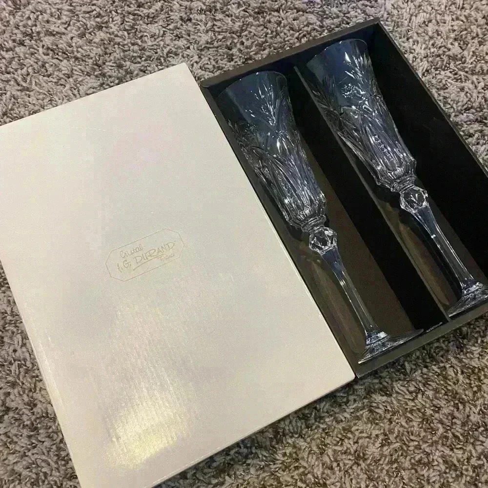 Two Genuine Lead Crystal Flutes by J.G. Durand